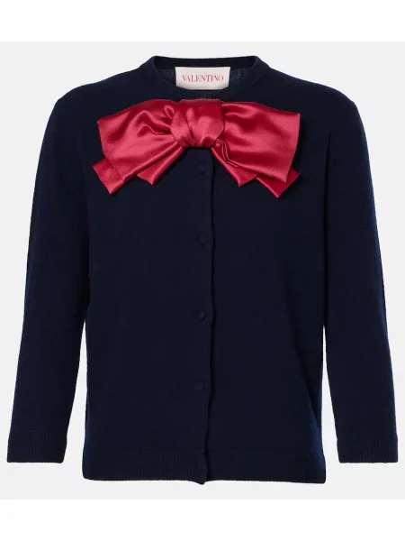 Kardigan Valentino z kokardką wełniany niebieski