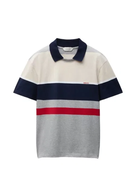 Tricou Versace cu dungi din jerseu gri