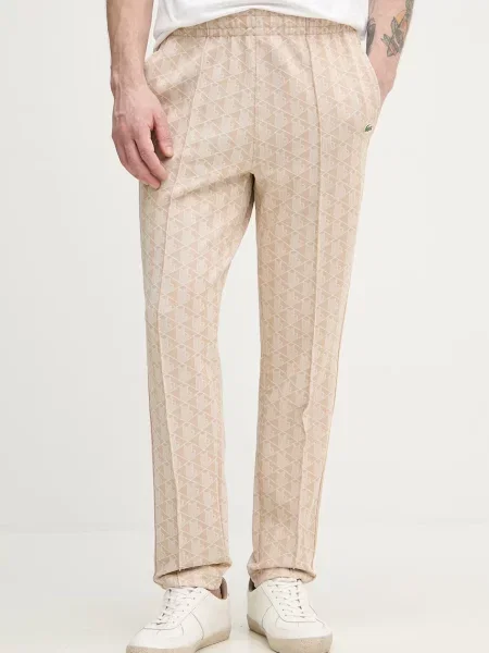 Spodnie dresowe Lacoste żakardowe do biegania beżowe