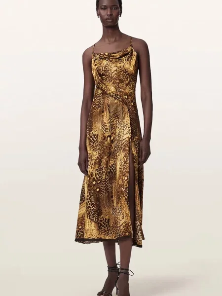 AllSaints rochie din vâscoză CLAIRE galben