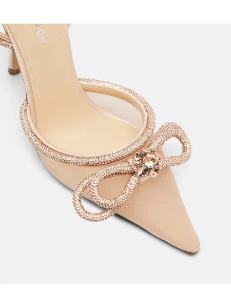 Pantofi cu toc Mach & Mach cu funde plasă slingback bej