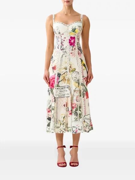 Rochie midi Camilla cu model floral cu imagine alb