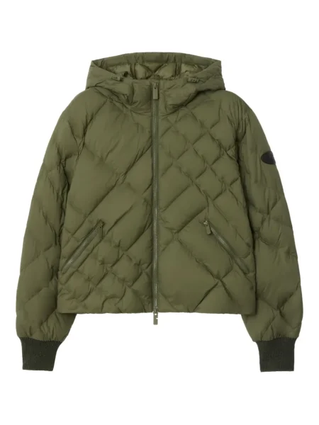 Geacă cu puf Burberry în carouri cu glugă verde