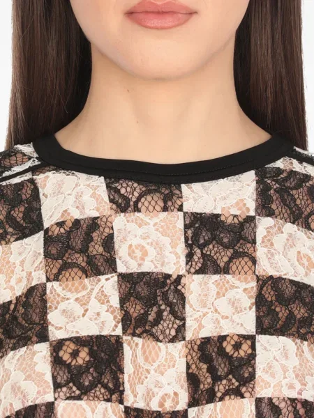 Cropp tricou Pinko în carouri cu imagine alb