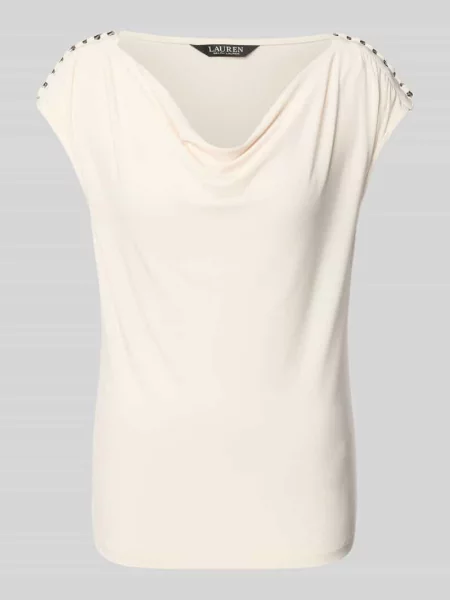 T-shirt z lejącym dekoltem Lauren Ralph Lauren biała