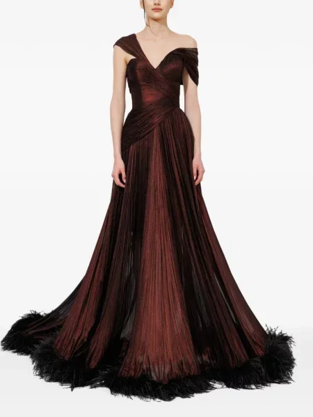 Rochie Iris Serban cu pene maro