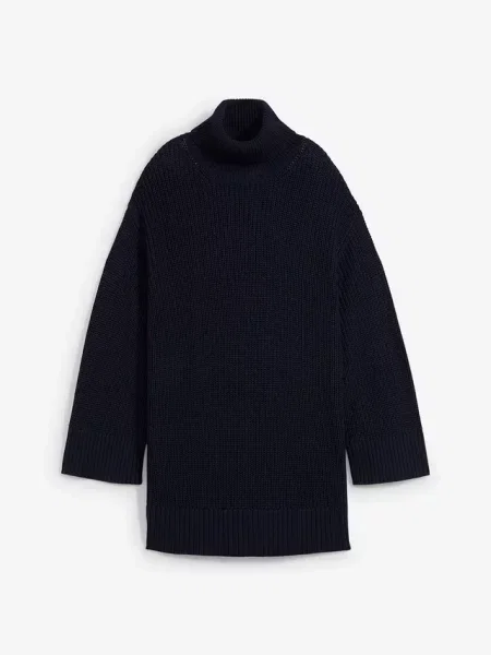 Sweter oversize z golfem z mieszanki bawełny niebieski