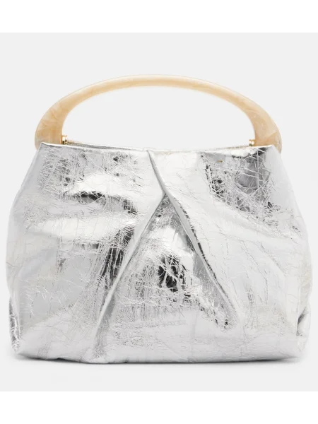 Geanta de piele Dries Van Noten din piele argintiu