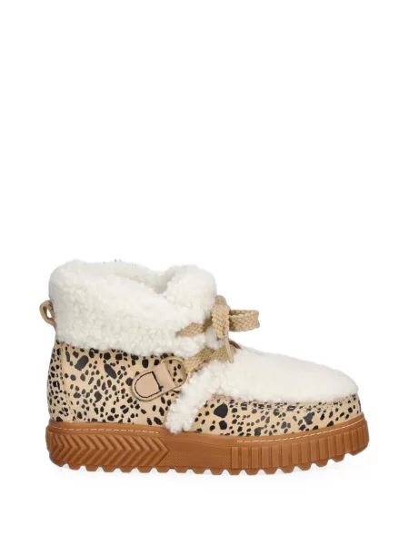 Botine Sorel cu imagine cu model leopard din piele de oaie alb