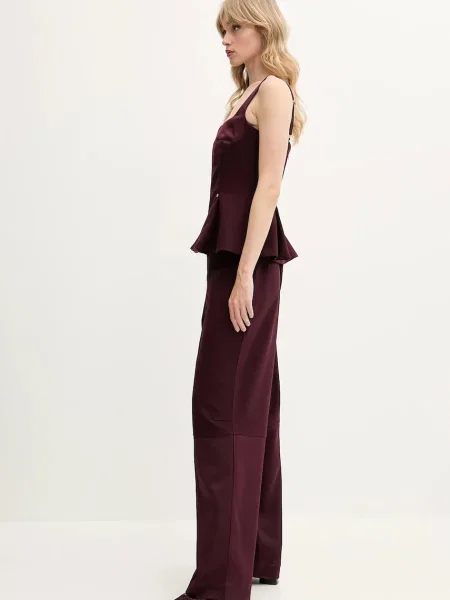 Stine Goya spodnie bordowy szerokie high waist czerwone