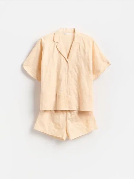Reserved Pijama din două piese cu adaos de in galben-deschis galben