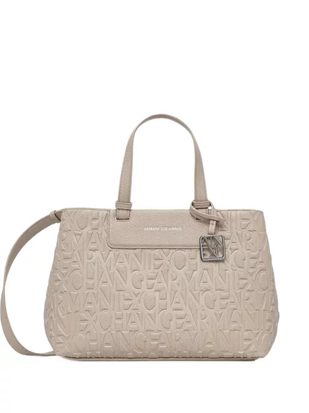 Geantă shopper Armani Exchange cu autograf alb