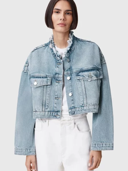 Дънково яке от AllSaints SONNY преходен модел с уголемена кройка синьо