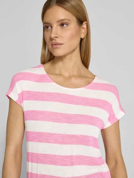 T-shirt z mieszanki w kroju regular fit model WIDE STRIPE' Vero Moda różowa