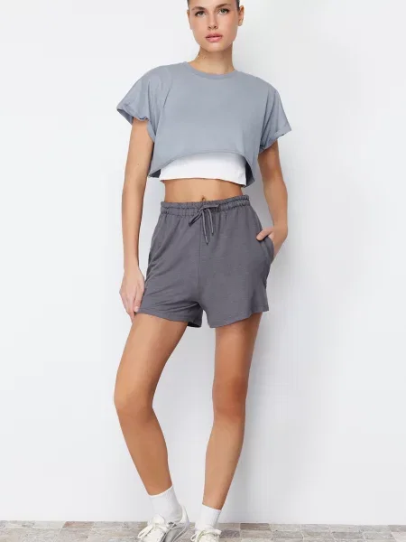Talie elastică bermude Trendyol tricotate gri