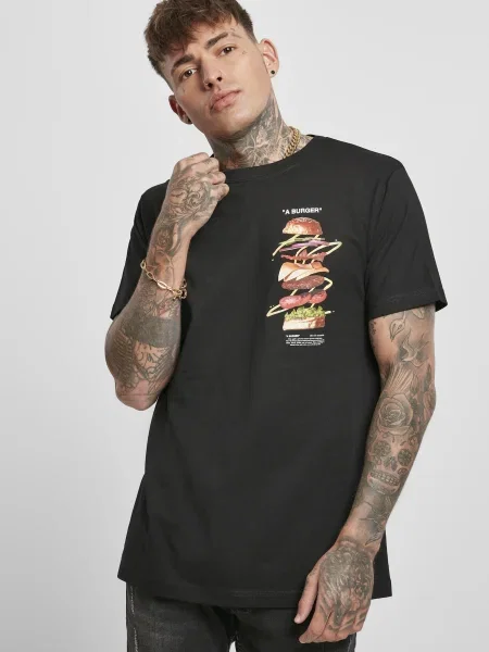 Mister Tee Majica A Burger svetlo bež / temno rjava / gorčica / svetlo zelena črna