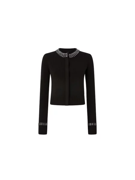 Lniany kardigan Pinko z kamieniami czarny