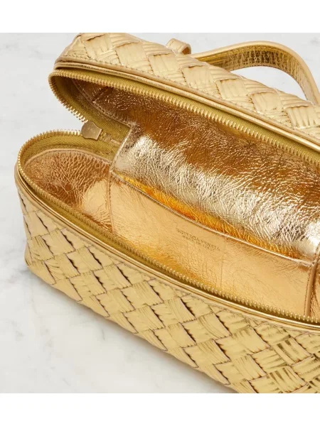 Geanta de piele Bottega Veneta Handle din piele auriu