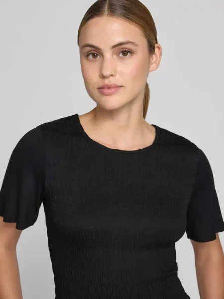 T-shirt z mieszanki i elastanu z marszczonymi detalami Comma czarna