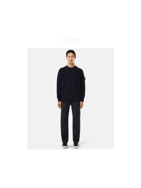 Sweter Stone Island wełniany z okrągłym dekoltem z kamieniami niebieski