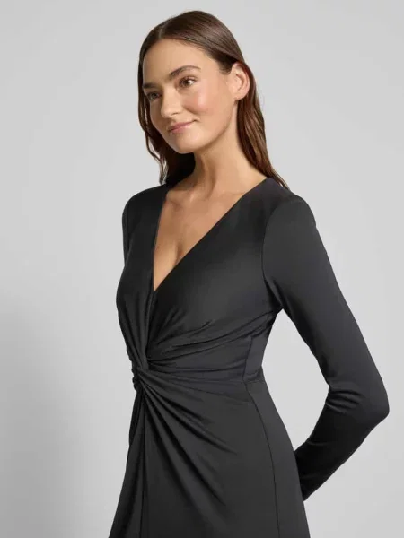 Sukienka wieczorowa z dekoltem w serek i wiązanym detalem model ‘NADIRA’ Lauren Ralph Lauren czarna