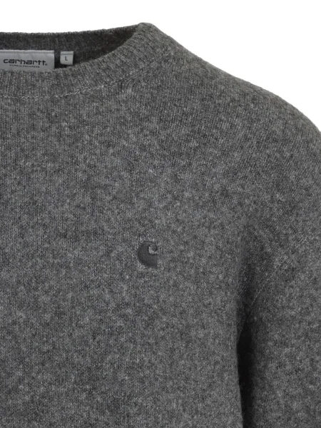 Pulover Carhartt Wip cu broderie cu decolteu rotund gri