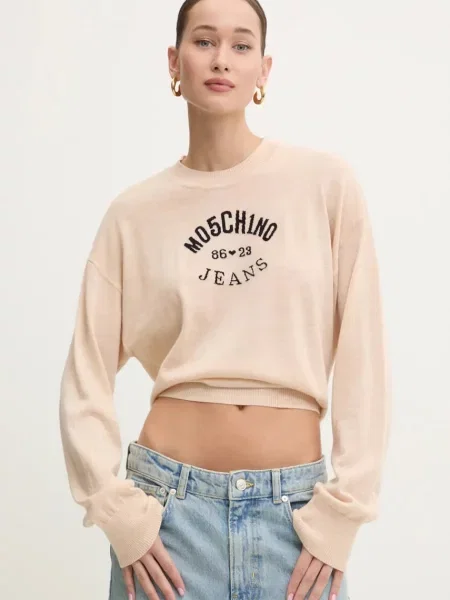 Moschino Jeans sweter wełniany lekki beżowy