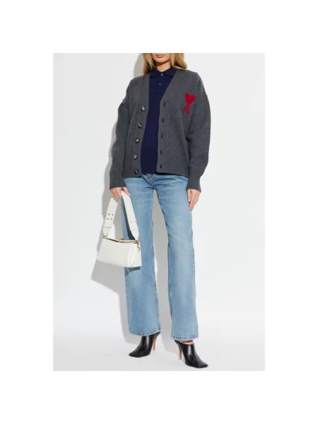 Sweter Ami Paris wełniany z logo czarny