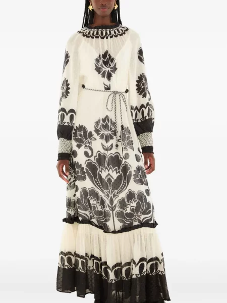 Rochie maxi Farm Rio cu model floral de costum alb