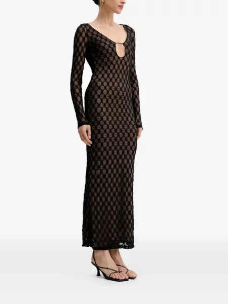Lung rochie maxi Bardot din dantelă negru