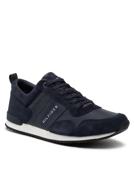 Laisvalaikio batai Tommy Hilfiger Iconic Leather Suede Mix Runner Midnight mėlyna