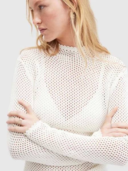 AllSaints sweter AVRIL z półgolfem biały