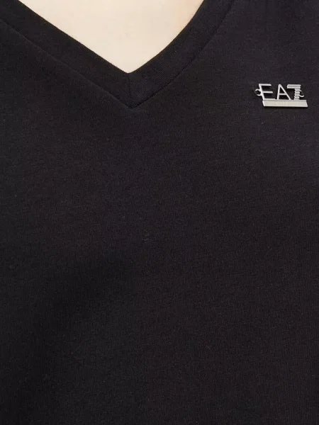Тениска Ea7 Emporio Armani с пайети с V-образно деколте черно
