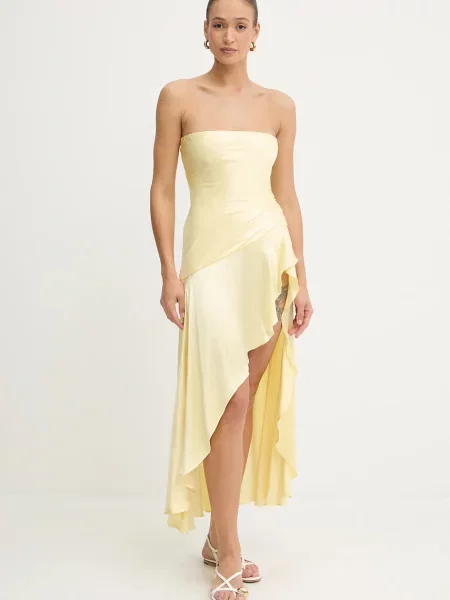 Bardot sukienka maxi rozkloszowana żółty