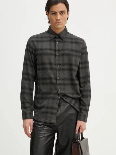 Риза Theory мъжка със стандартна кройка с класическа яка зелено