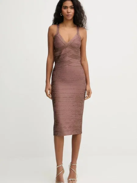 Herve Leger rochie Indie midi mulata maro