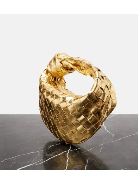 Geanta de piele Bottega Veneta Handle din piele auriu