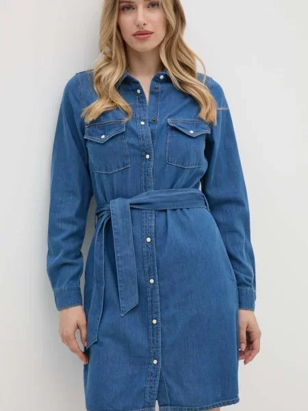 Рокля Pepe Jeans REGULAR DENIM DRESS къса със стандартна кройка синьо