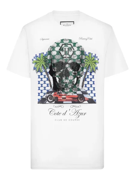 Tricou Philipp Plein cu strasuri alb