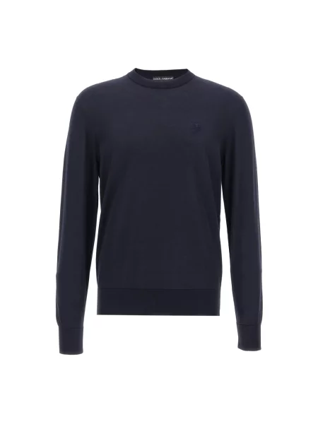 Jedwabny sweter Dolce And Gabbana z logo niebieski