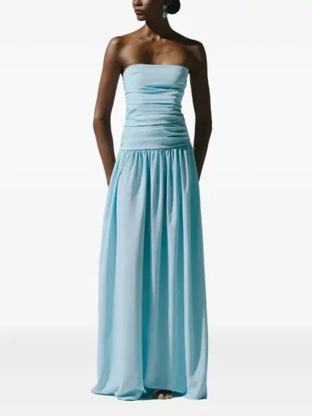 Rochie maxi Baobab cu volane fără bretele albastru