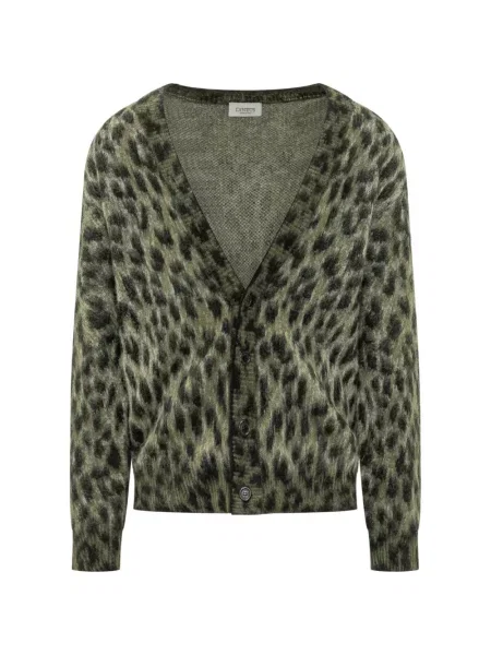 Cardigan Laneus cu imagine cu model leopard cu decolteu în V verde