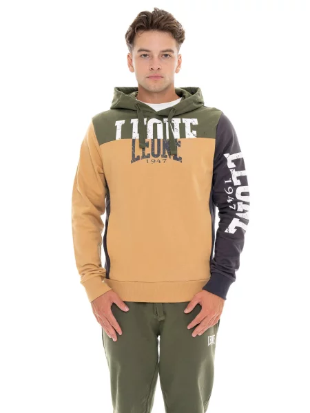 Zimowa bluza z kapturem i dużym logo Leone Color Block beżowa