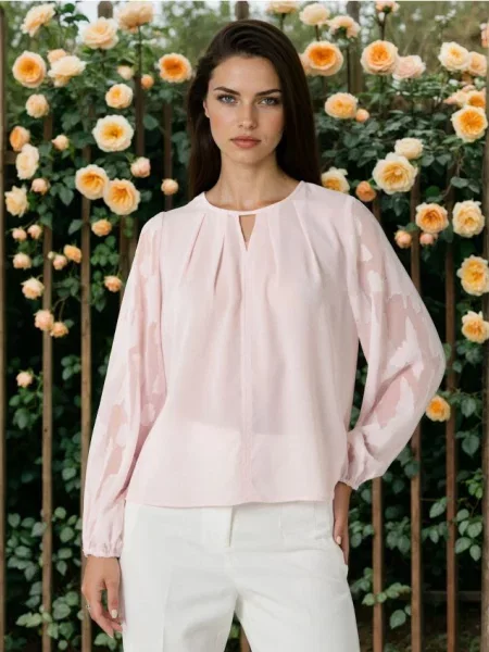 Сорочка-блузка з жакардовими рукавами рожевий
