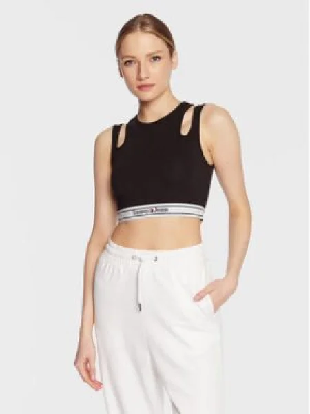 Top din denim Tommy Jeans skinny fit negru