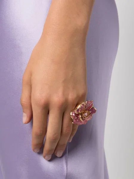 Gėlėtas žiedas Swarovski su kristalais auksinė
