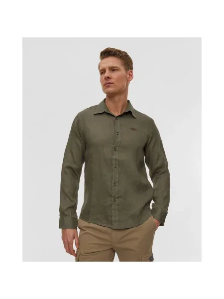 Cămașă Din In Pentru Bărbați Aeronautica Militare verde