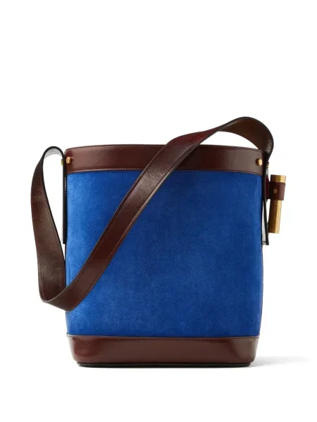 Geantă bucket Versace din piele de căprioară mini albastru