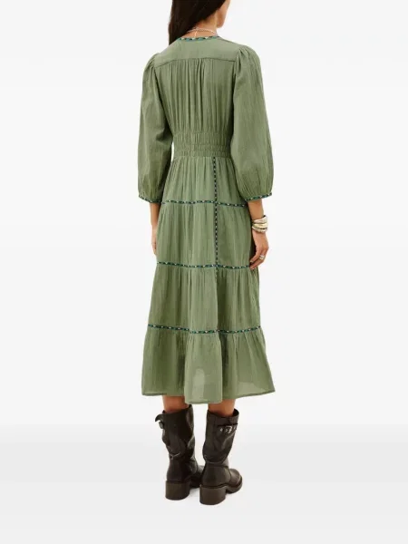 Rochie midi Ba&sh cu broderie evazată verde