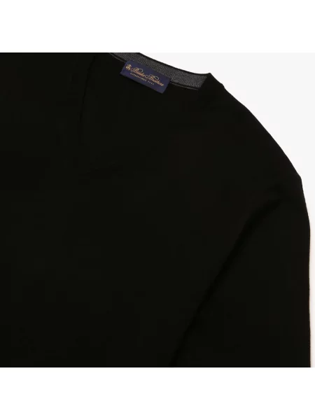 Sweter Brooks Brothers wełniany z dekoltem w serek czarny